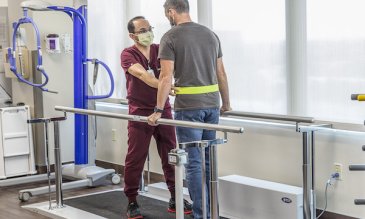 A patient receiving physical therapy