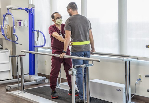 A patient receiving physical therapy