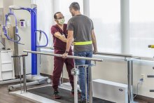 A patient receiving physical therapy