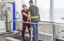 A patient receiving physical therapy